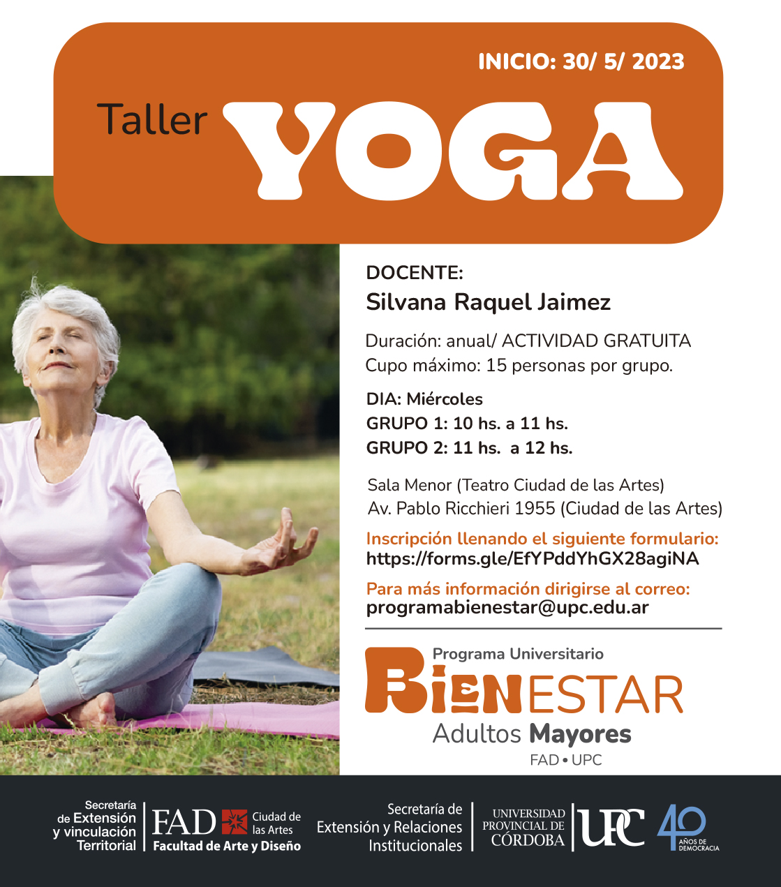 Nuevo Taller: «Yoga para adultos mayores», del Programa Bienestar de la  FAD- UPC – Prensa UPC